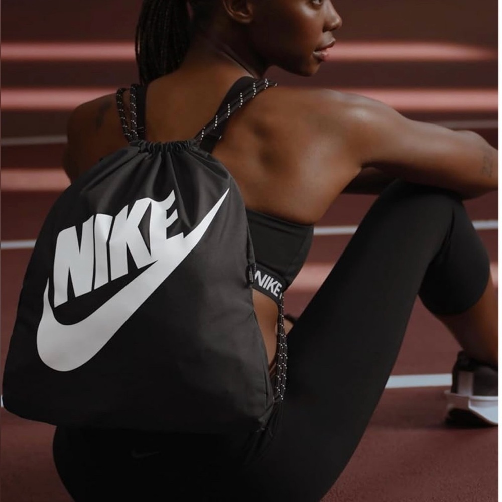 Nike Black Drawstring Sports Sack with White Logo and Red Accent - Picture 2 of 8